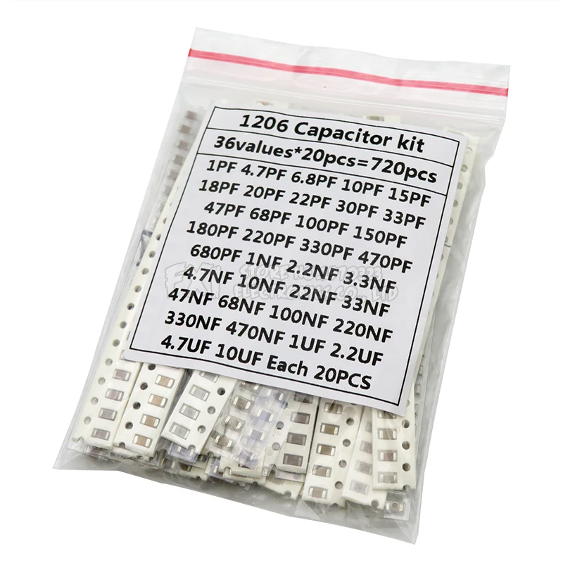 36Values 1pF-10uF Electronic Capacitor set 1206 SMD Ceramic Capacitors assortment kit 22PF 47PF 22NF 100NF 2.2UF 4.7UF 0603 0805