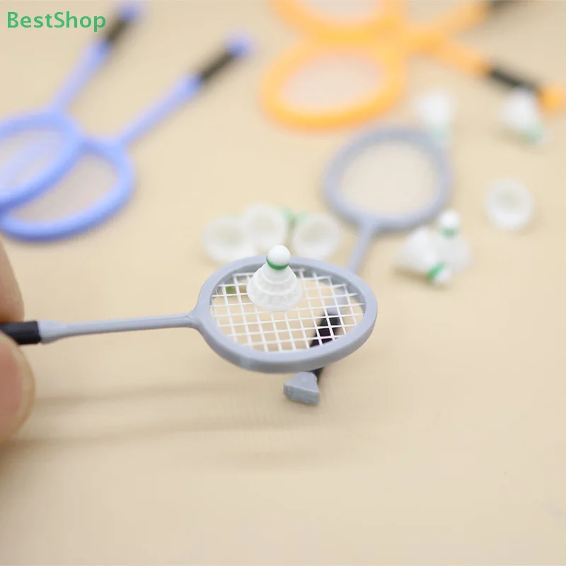 ♥ ♥ Juego de raqueta de bádminton en miniatura para casa de muñecas 1:12, Mini escena de simulación deportiva para juego de simulación