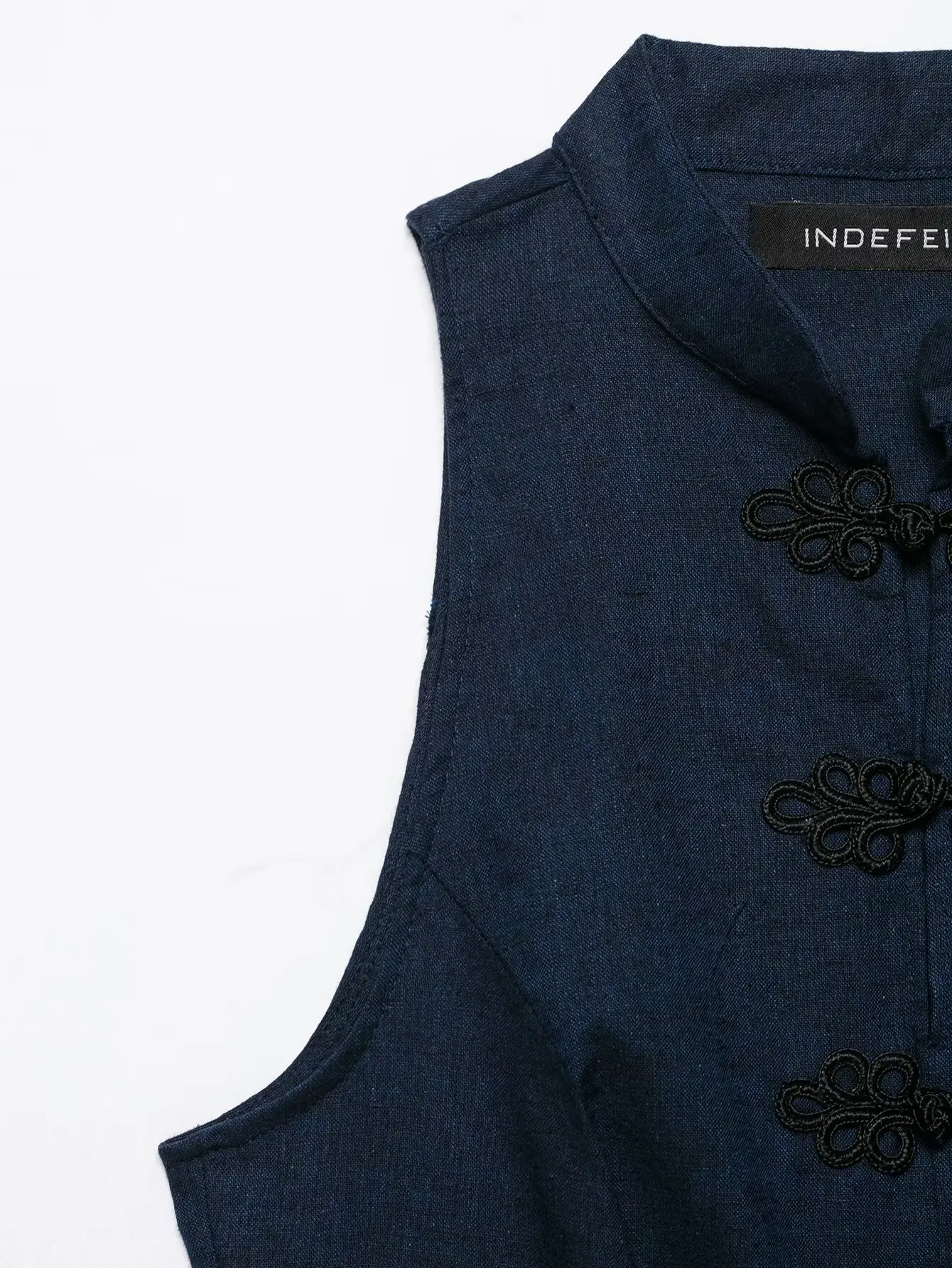 HH Minimalistische Elegante Jeansweste mit Chinesischen Froschknöpfen, Stehkragen und Schößchen für Frühling und Herbst, Business-Casual Bürokleidung – Detail 4
