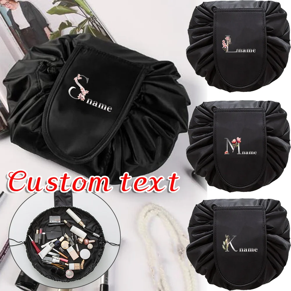 Customized Name Women's Drawstring Travel Makeup Bag Storage Bag Alphabet Printing Storage Bag Foldable Toiletries Handbag