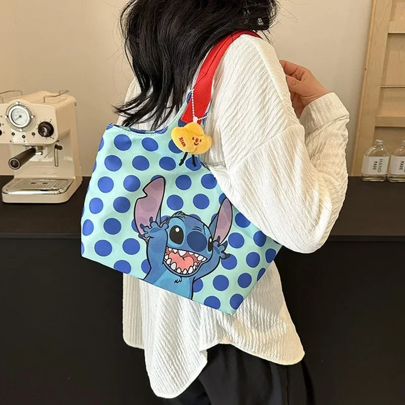 Disney Mickey Mouse Canvas Shoulder Bag Sweet Girl Stitch Handbag Fashion Student Cartoon Class storage Tote Bag