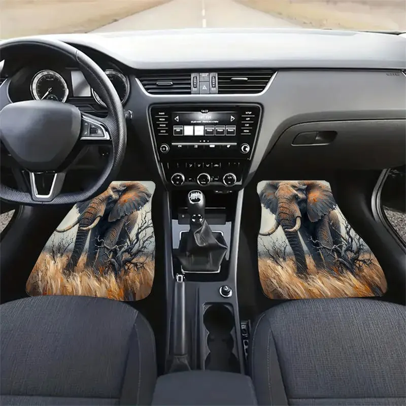 4pcs African Elephant Floor Mats - Non-Slip Car Mats With Safari Vehicle Interior Decor, Fit For Most Cars, Truck SUV - Easy Cle
