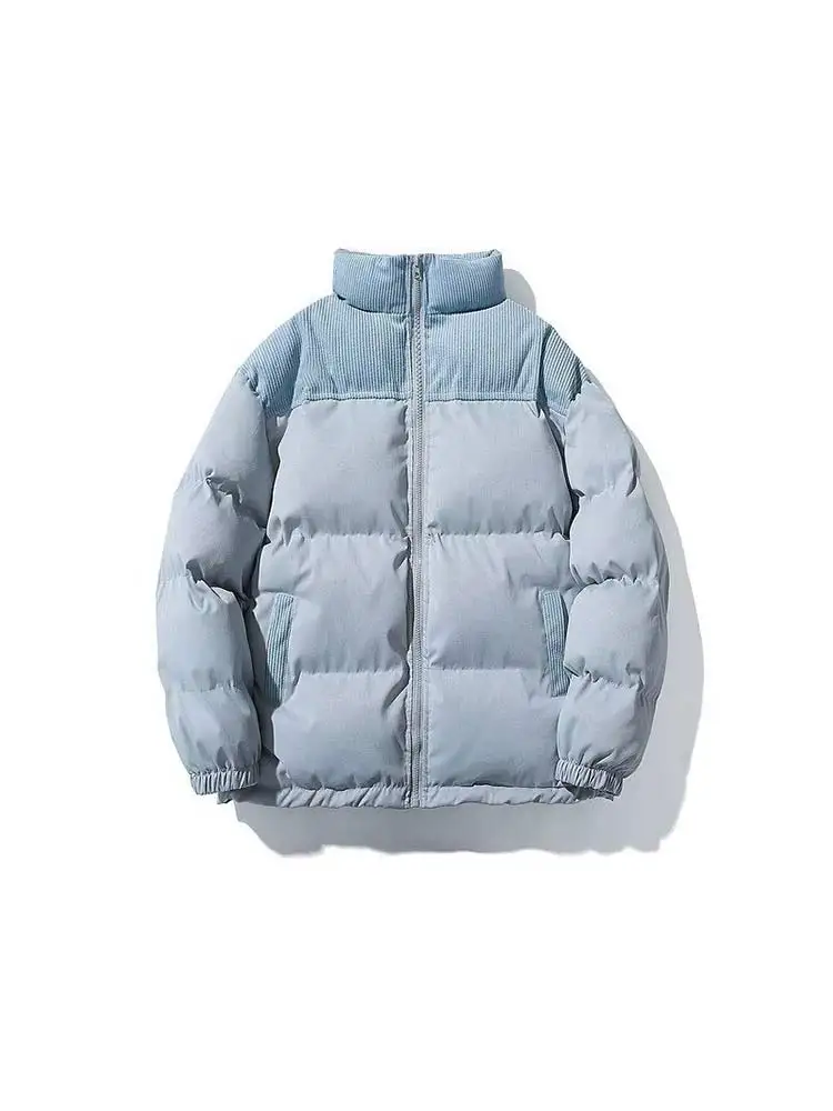 Giacca imbottita ricamata Patchwork di velluto a coste moda stile coreano inverno nuovo cappotto con cerniera caldo ispessito allentato Casual da uomo