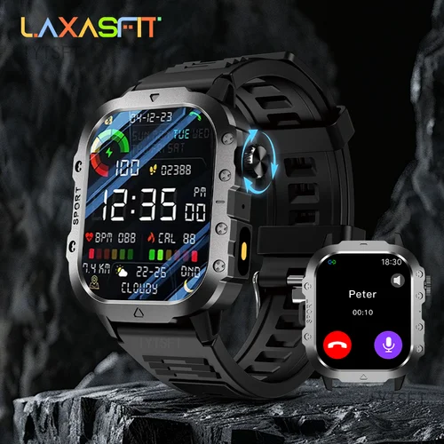 Reloj inteligente LAXASFIT para deportes al aire libre, pantalla HD de 2,01 pulgadas, linterna LED, reloj inteligente parlante con Bluetooth, regalo de vacaciones para hombres y mujeres