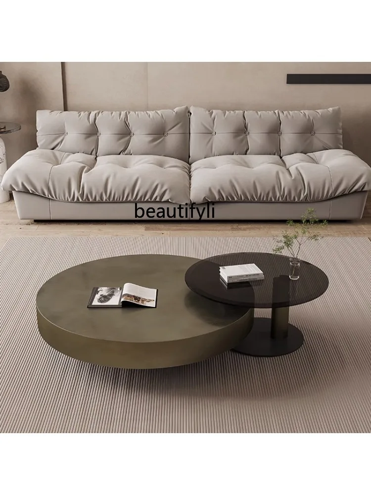 Italian Coffee Table Minimalist Small Apartment round Tea Table Bronze Living Room round Brushed Stainless Steel Coffee Table