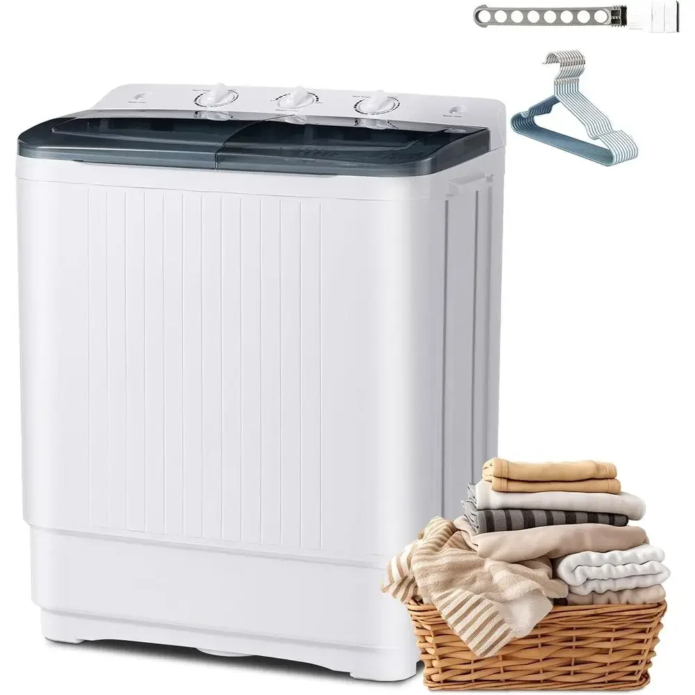 Compact 2-in-1 Twin Tub Washer & Dryer, 22Lbs Wash 10Lbs Spin, Semi-Automatic Laundry Combo for Home, Dorm, RV, Camping