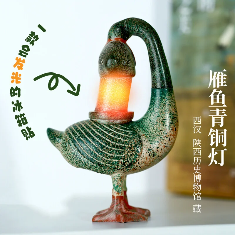

Han Dynasty Goose-Fish Bronze Lamp Fridge Magnet - LED Light Up Cultural Gift (Museum Style Souvenir)