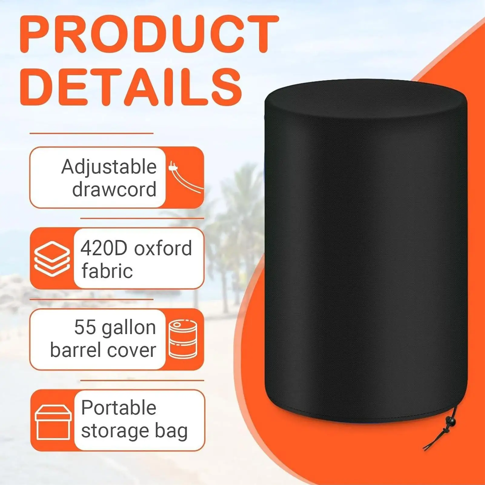 

55-Gallon Drum Cover For Barrel Waterproof Water Storage Barrel Cover All Weather Snow Buckets Screen For Equipment Furniture