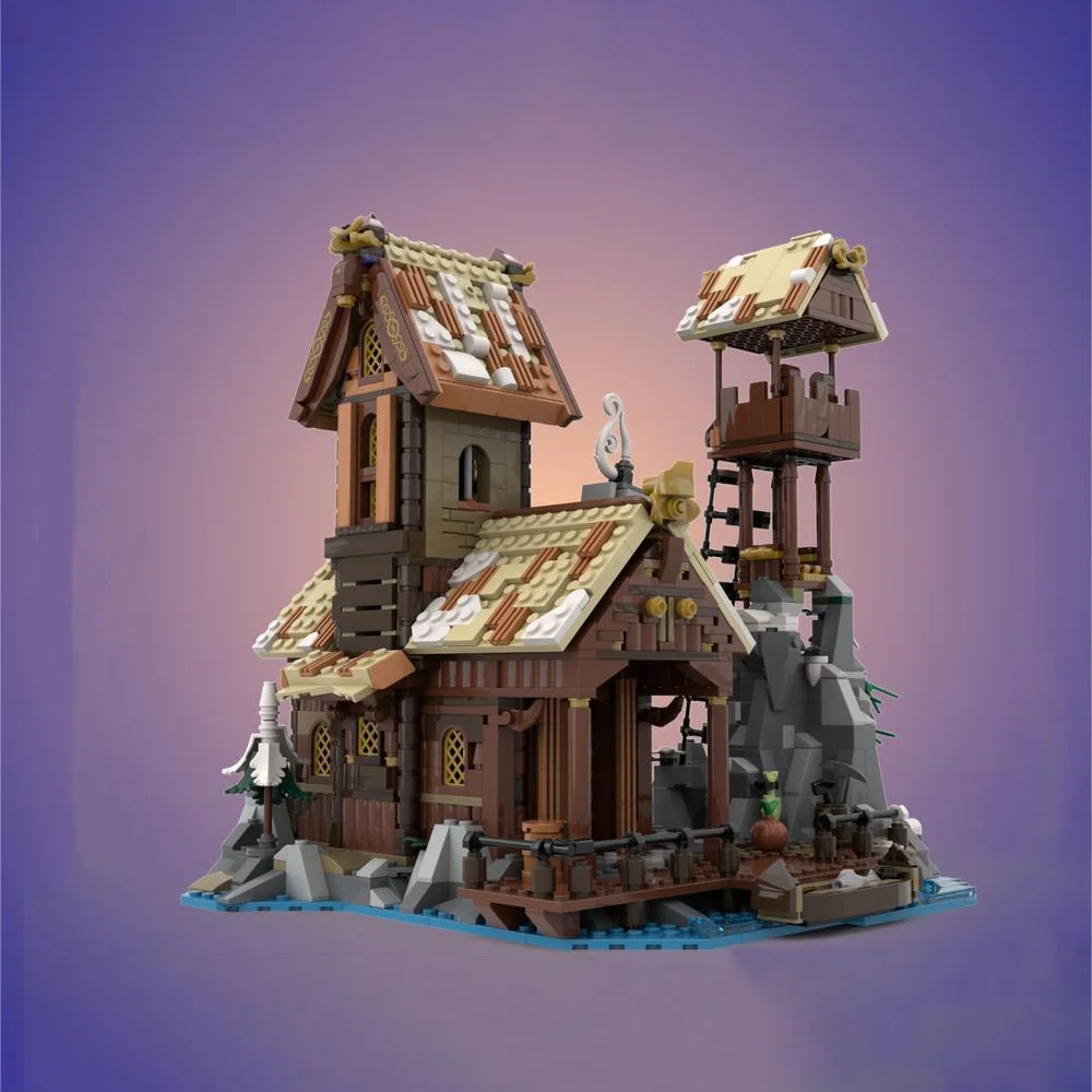 Bloco de construção MOC- 185525   Medieval Viking Harbour Cottage Brinquedos Montados Ornamento de Presente de Aniversário