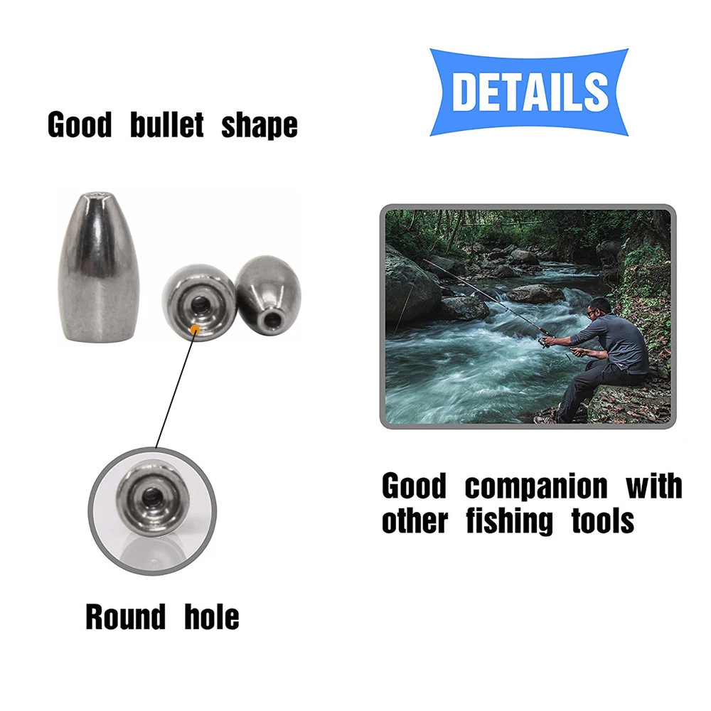 5/10 Stück Antimony Alloy Bullet Weight für Texas Rig Angelgewichte mit Kunststoffkern Carolina Rig Lure Fishing Bass Zubehör – Detail 6
