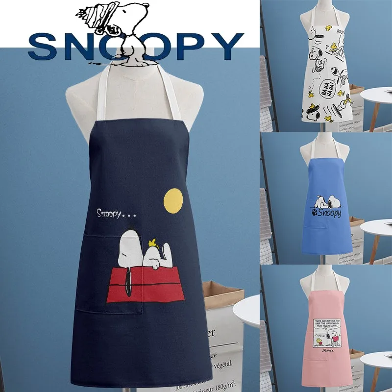 Cartoon Snoopy Home Kitchen Apron Women's Hanging Neck Waterproof Oil-proof Cooking Apron Men's Stain-resistant Sleeveless Apron