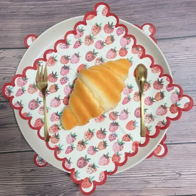 20pcs 25*25cm 2Layer Strawberry Printed Napkins Party Table Decoration Paper Wave Lace Drawn Paper DIY Decoupage Paper