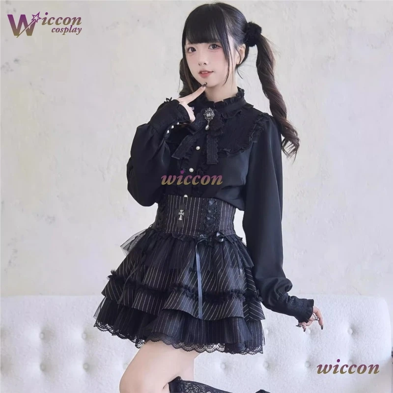 

CosR Girls Blouse Top Women Long Sleeve Shirt Jirai kei Outfit Lolita Kawii Bow Black Skirts Shirt Y2K Sweet Japanese Lady Style