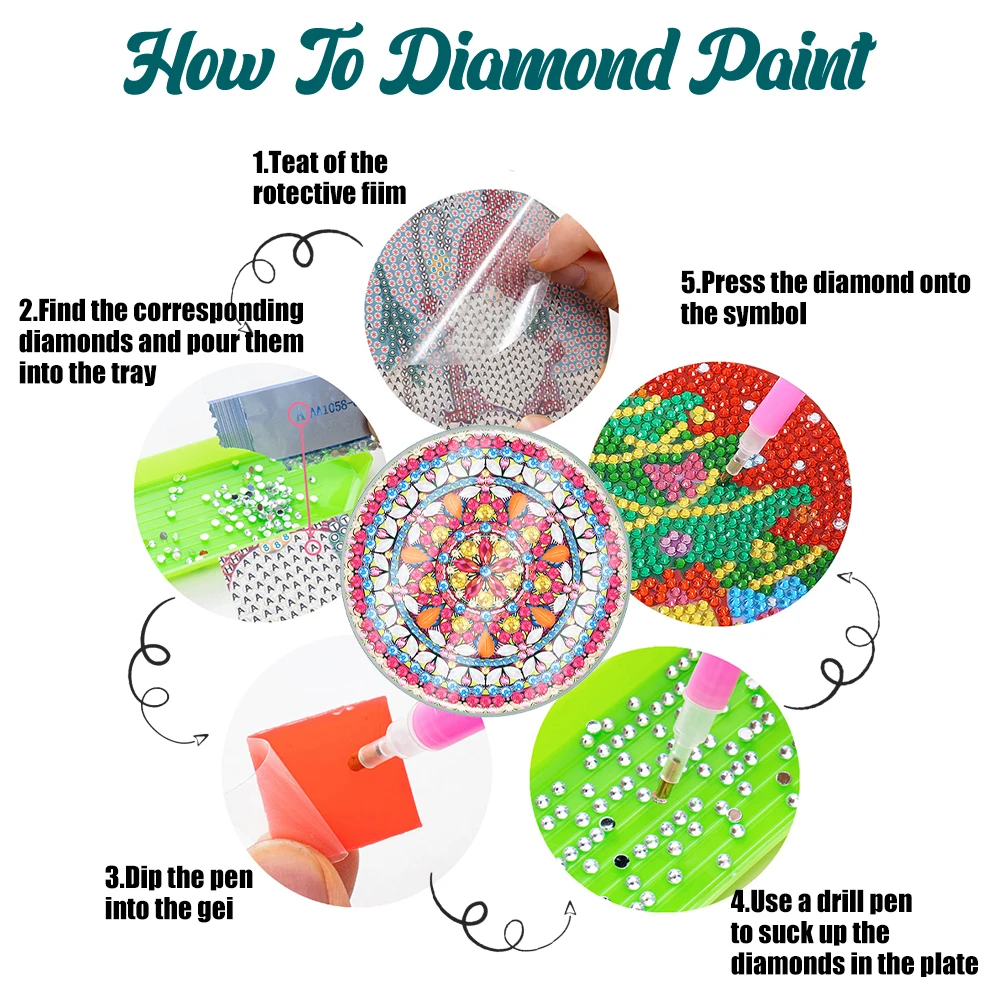 

6PCS Diamond Painting Coasters Kits Special Shape Full Drill Diamond Coaster Acrylic for Coffee Table Bar Mugs Glass Cup Beer