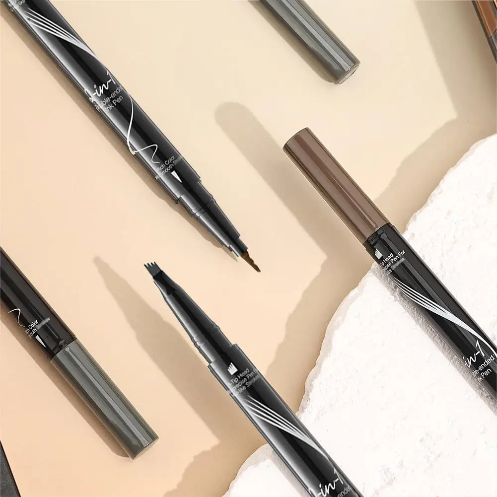 Crayon à sourcils à double extrémité, imperméable, longue durée, avec Micro-embout, aspect 4 broches, brosse et sourcils, précision naturelle V0Z7