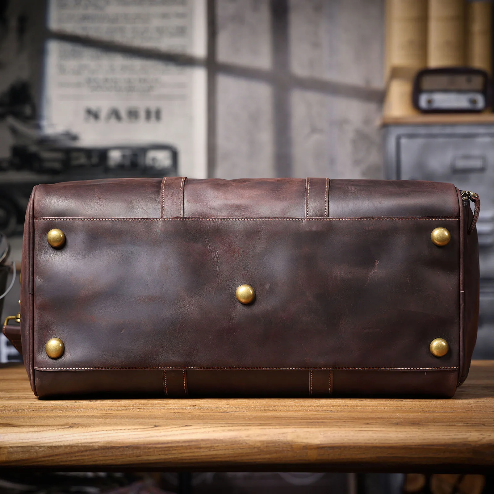 S.WORKER Vintage Vollnarbenleder Herren-Reisetasche Handgefertigte Weekender-Reisetasche – Detail 27