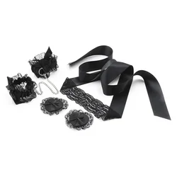 Bdsm Lace Eye Mask Handcuffs Nipple Stickers Three-piece Suit Bondage Fetish SM Sex Toys for Women Couples Flirting Adult Games