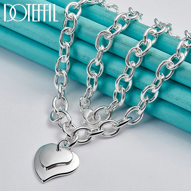 DOTEFFIL 925 Sterling Silver podwójne serce wisiorek 18 Cal łańcuszek naszyjnik dla kobiet ślub zaręczyny biżuteria — zdjęcie 7