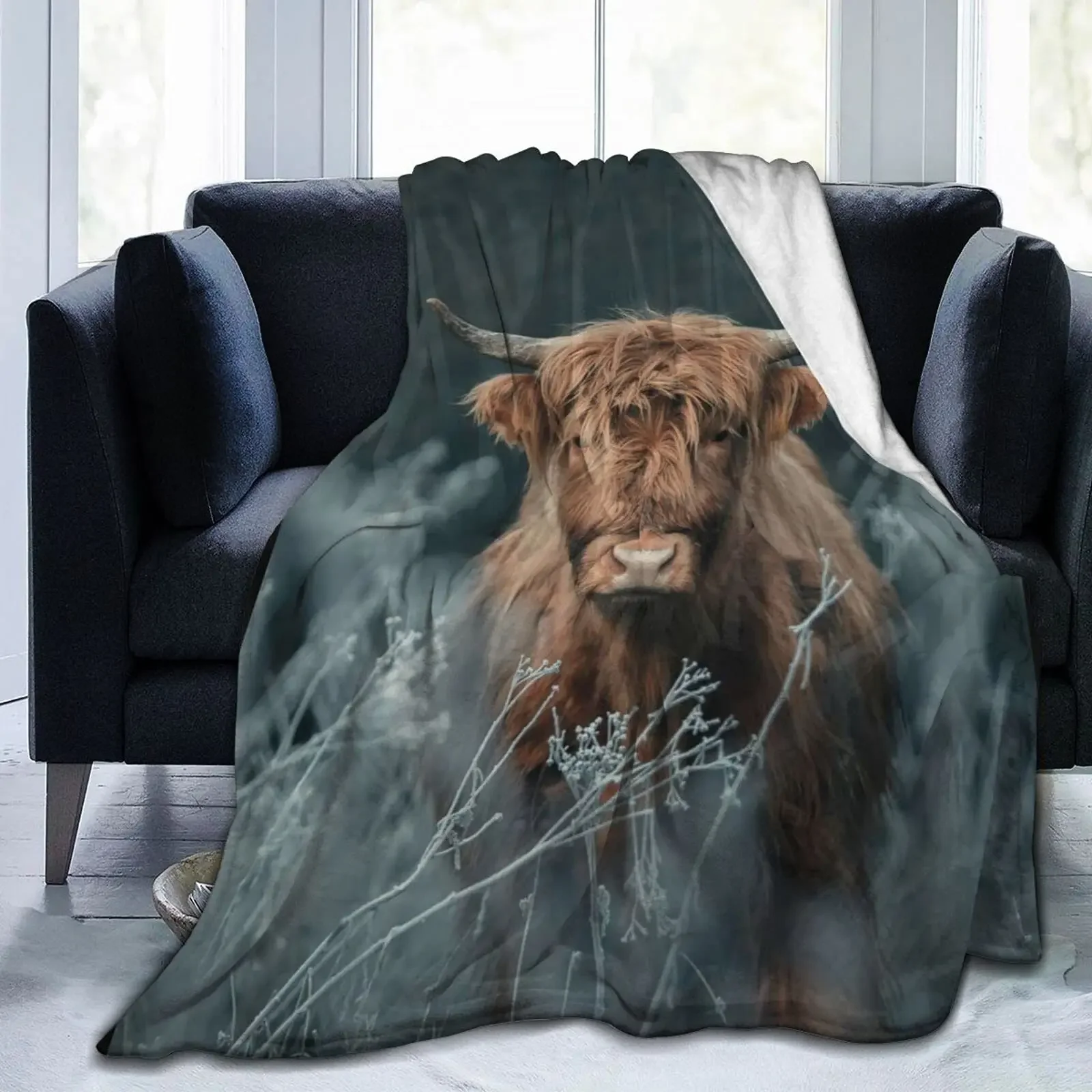 Flannel Brown Cow Throw Blanket Highland Cattle Landscape Rustic Farmhouse Soft Warm Lightweight Bed Blankets for Birthday Gifts