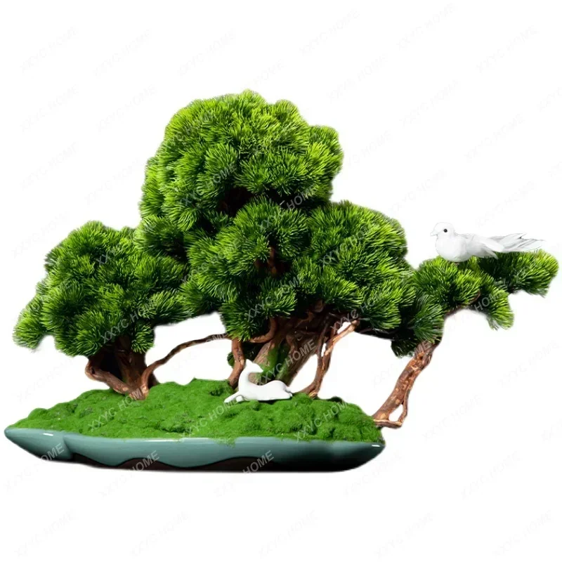 Chinese-style simulated welcome pine bonsai office ornament living room home green plants fake tree porch hotel