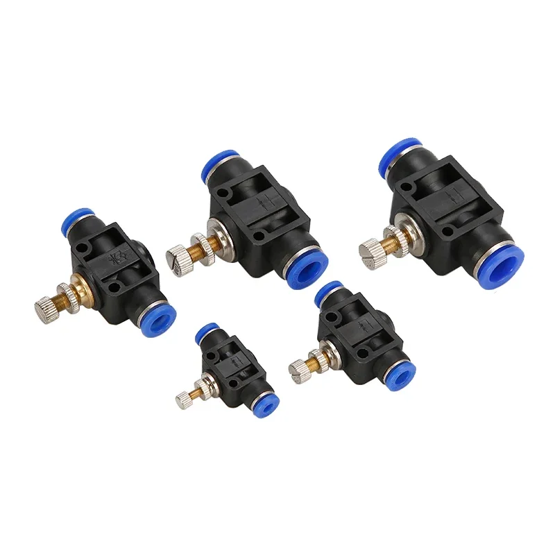 HLH 6PCS LSA Pneumatic Adjustable Flow Control Valve Speed Air Pressure Regulator Valves Throttle Quick Coupling Release Fitting