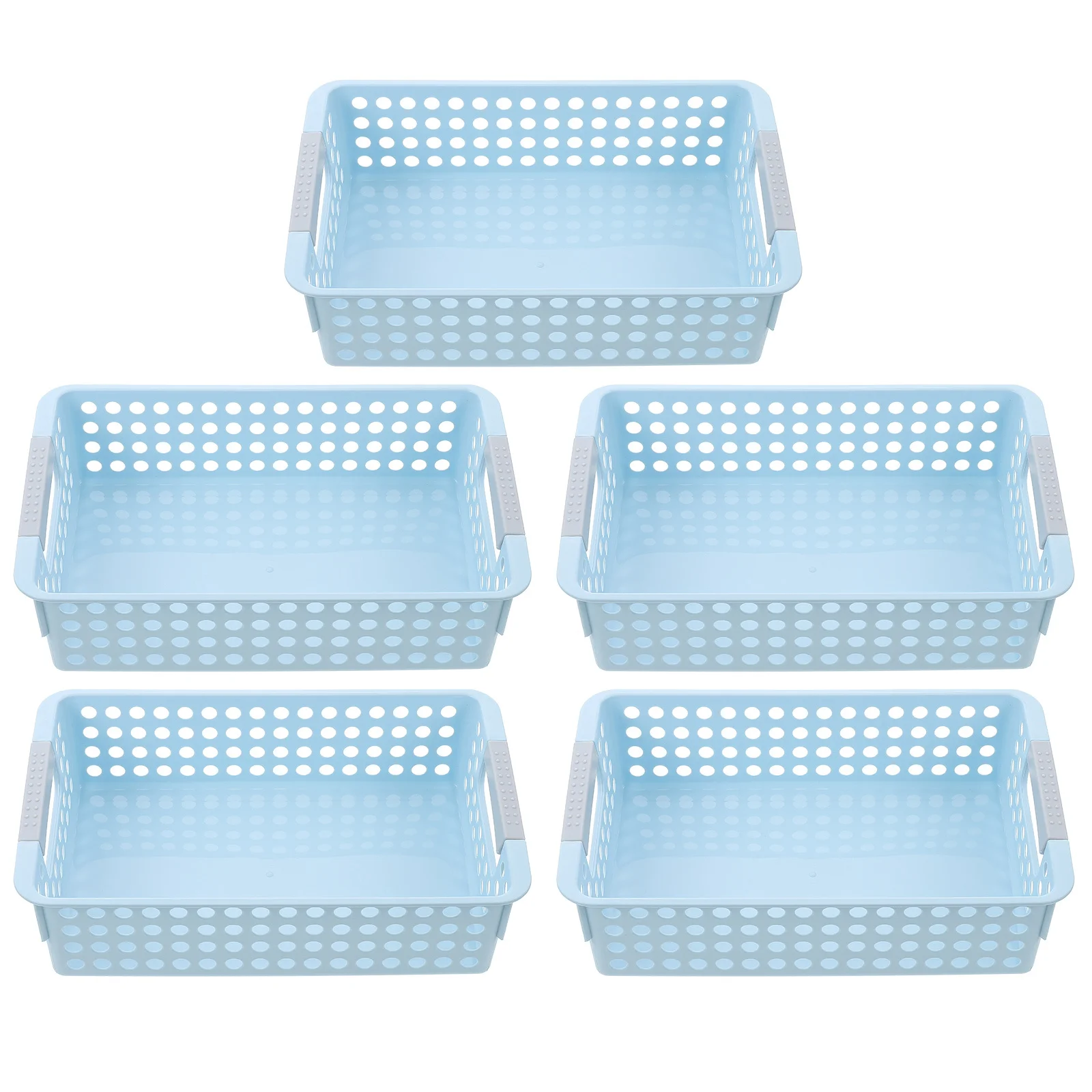

5pcs Rectangular Storage Baskets Hollow Ventilated Design Multi-Function Plastic Organizer For Home Office School Bathroom