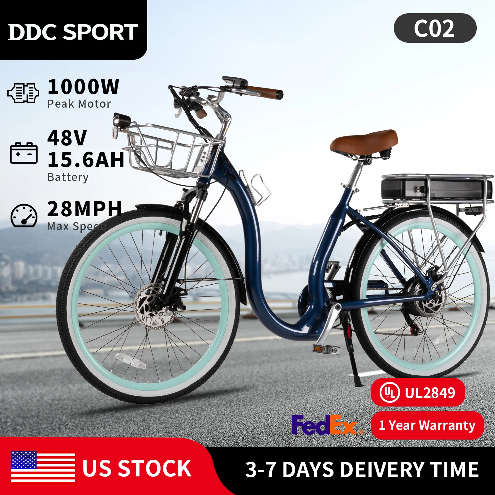 

26 Inch Cruiser Electric Bike, E-Bike for Adults with 48V 15.6AH Removable Battery, Step Through Ebike for Women Men