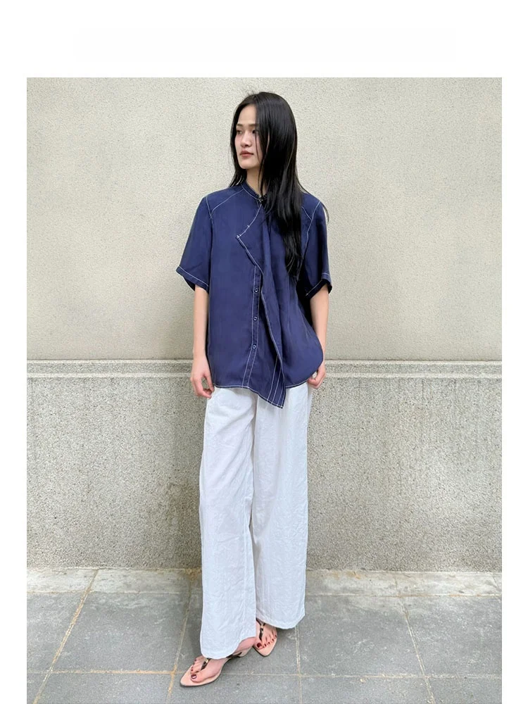 

Y III CHUAN EO Lightweight Copper Ammonia Silk ort Sve irt Embroidered Color Blo Deconstructed Button up Women's irt