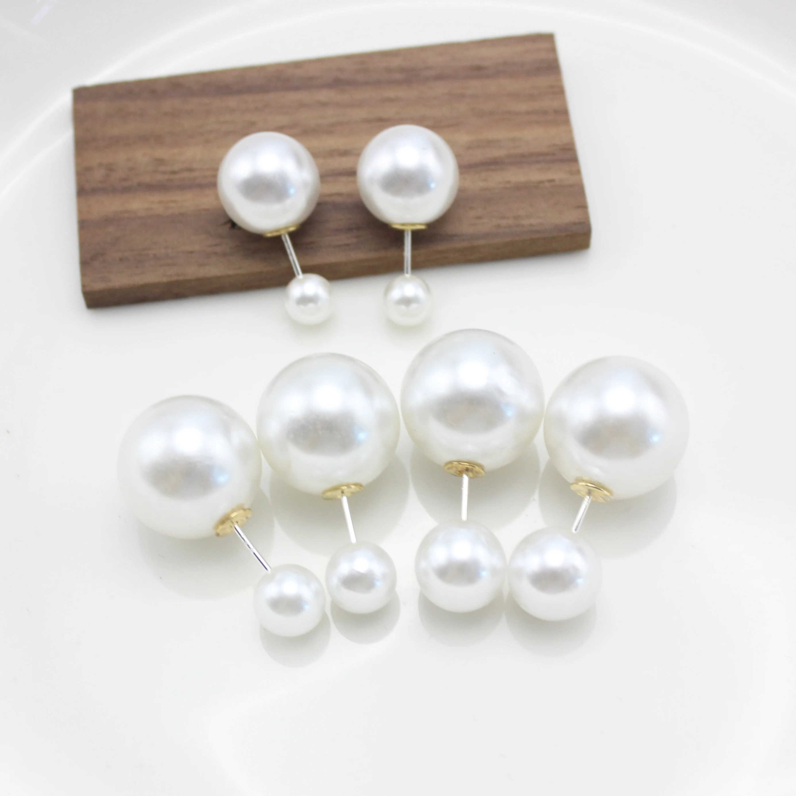 Double 16mm Big Imitation Pearl Stud Earrings Women White Round Ball Brincos Wedding Jewelry Birthday Friend Christmas Gift