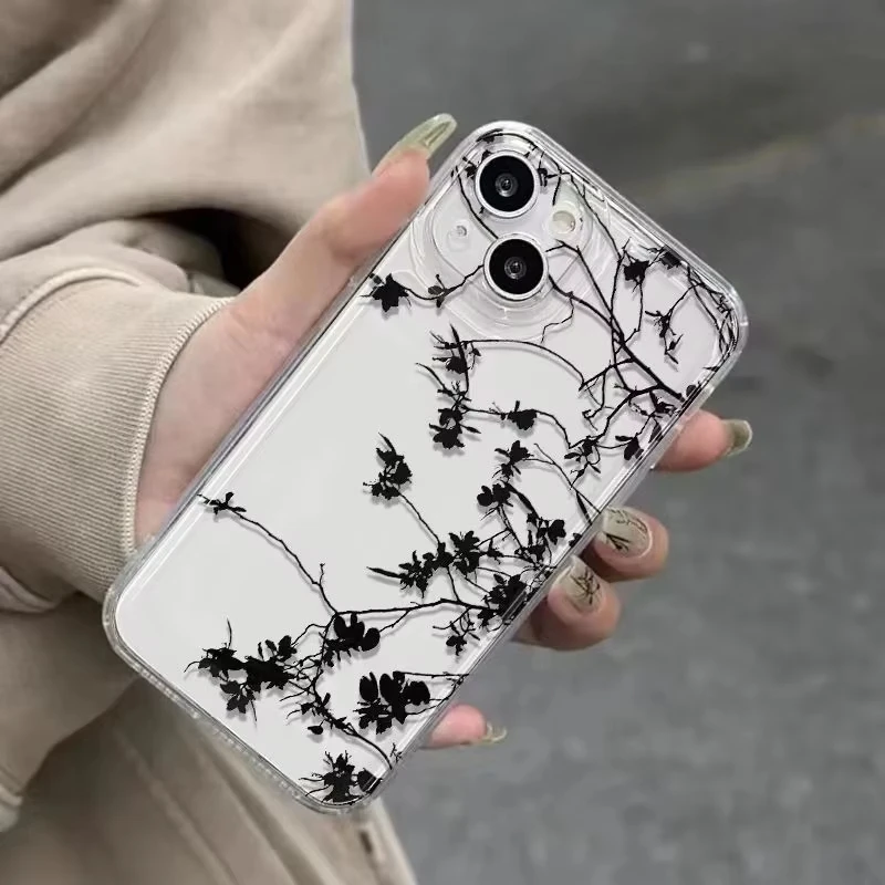 

Black hand drawn branches and leaves Phone Case For Samsung A16 A06 A55 A35 A25 A15 A05 A54 A34 A24 A14 A04 A13 A53 A33 Clear
