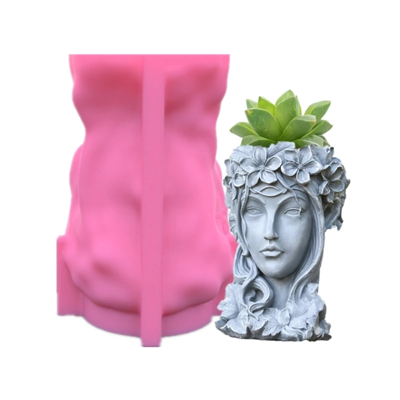 Menina para vaso flores forma cabeça Molde epóxi UV Suporte vela Molde silicone resina