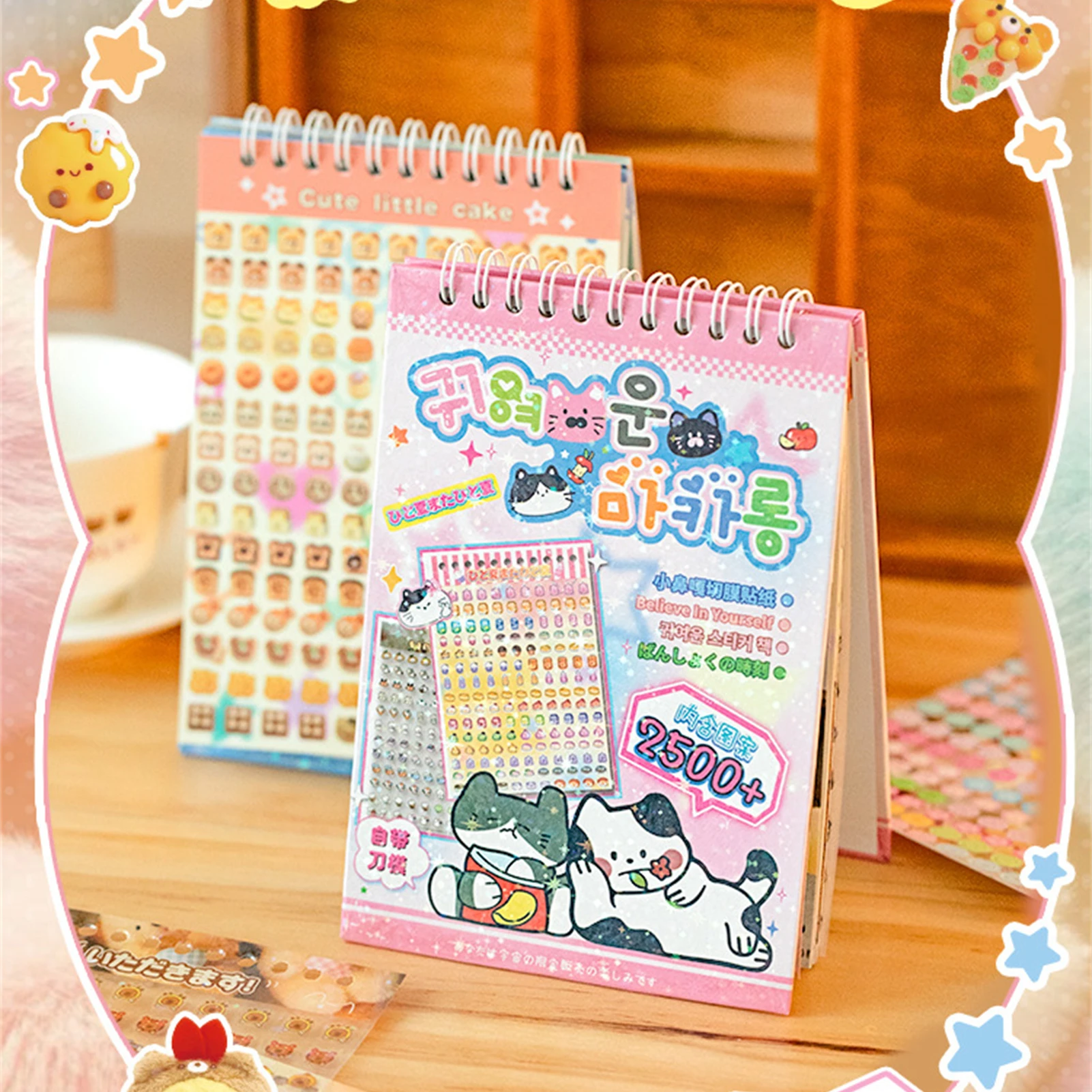 Vintage Aesthetic Die-cut Stickers Books Cute Dolls Cakes Cuisines Sticker Book Mini Multi-theme Stickers DIY Supplies Back