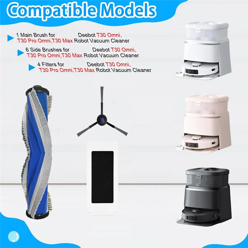 AT51-Para Ecovacs Deebot T30 Omni, T30 Pro Omni, T30 Max aspiradora cepillo lateral principal piezas de repuesto de filtro Hepa