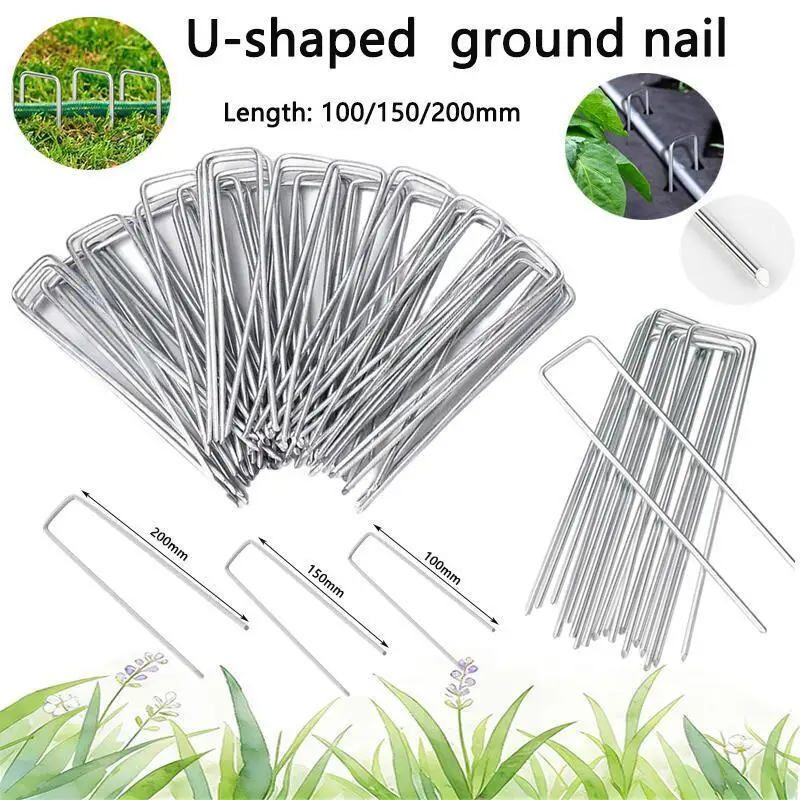 10-50PCS Heavy Duty U-Shaped Metal Ground Pegs Landscape Spikes for Securing Fence Weed Barrier Garden Stakes Outdoor Anchoring