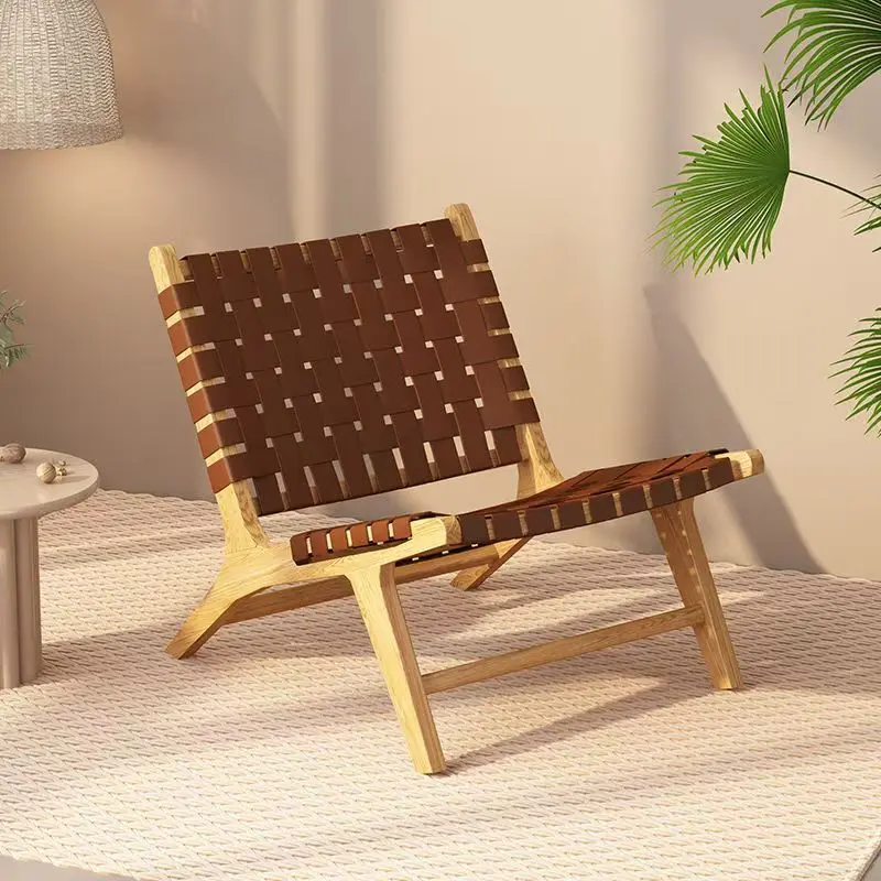 

Sofa Stool Nordic Solid Wood Single Person Saddle Leather Woven Chair Hemp Rope Furniture Living Room Homestay Balcony Chairs