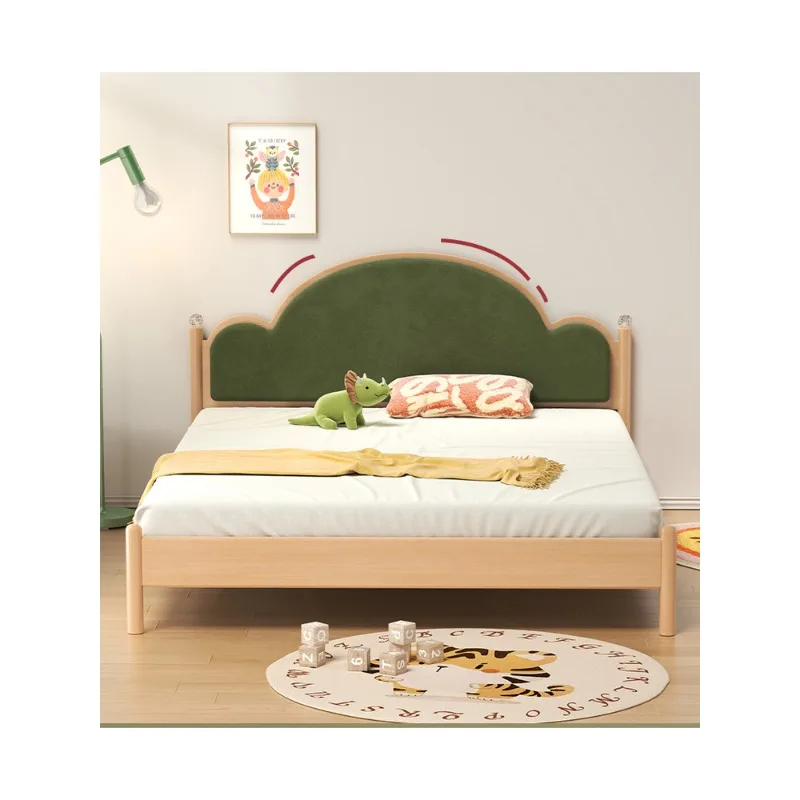 

Beech upholstered children's bed girls boys all solid wood princess beds small apartment Montessori floor single bed