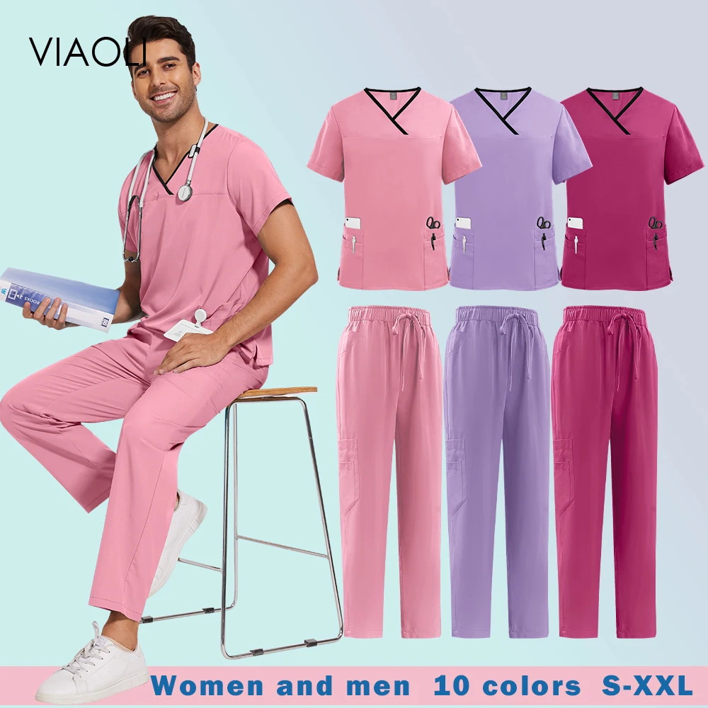 

Разноцветная униформа для кормления, женская рабочая одежда для больничной хирургии, зоомагазин, рабочая одежда для врачей, медицинский скраб, комплект, топ с короткими рукавами, брюки