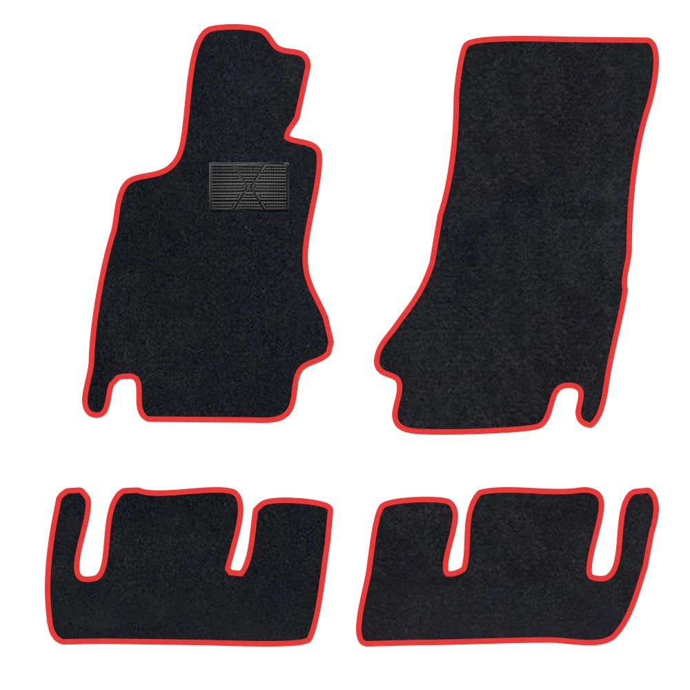 Auto-Fußmatte für BMW 6er 2003–2010 E63 Coupe, Polyester-Wildleder, rutschfest, schwarze Rückseite, rote Bindungskante