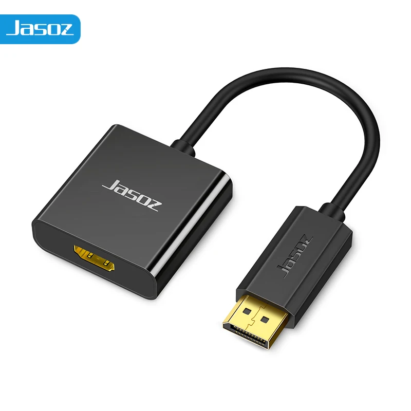 Jasoz DP naar HDMI-adapter, 4K 1080P, DisplayPort-stekker naar HDMI-bus, converterkabel voor pc, laptop, tv, monitor en projector.