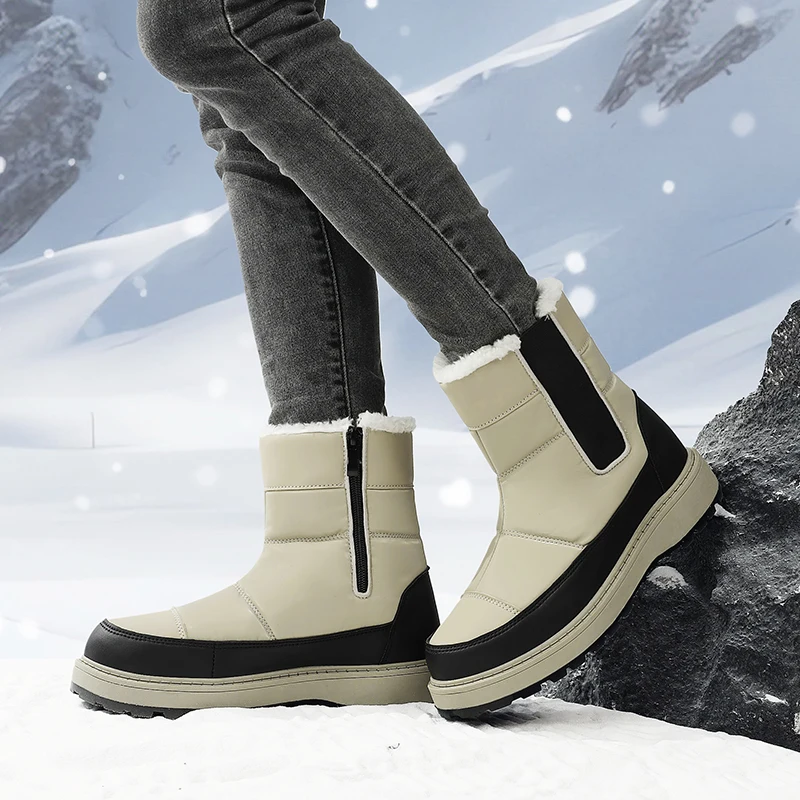 

Women Boots Winter Keep Warm Quality Mid-Calf Snow Boots Ladies Lace-up Comfortable Waterproof Booties Chaussures Femme