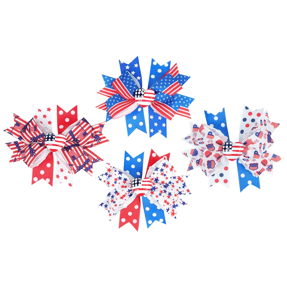 

4 pcs American Flag Hair Bow Clips Patriotic Cute Bow Hair Accessories For Independence Day Party Prom Banquet