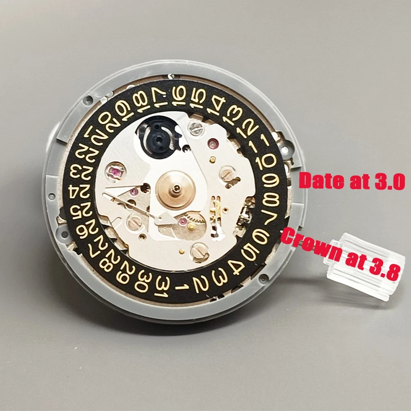 Mod NH35 NH35A corona de movimiento a las 3,0/3,8 en punto movimiento mecánico automático SKX007 SKX009 SRPD esfera de fecha dorada movimiento nh35