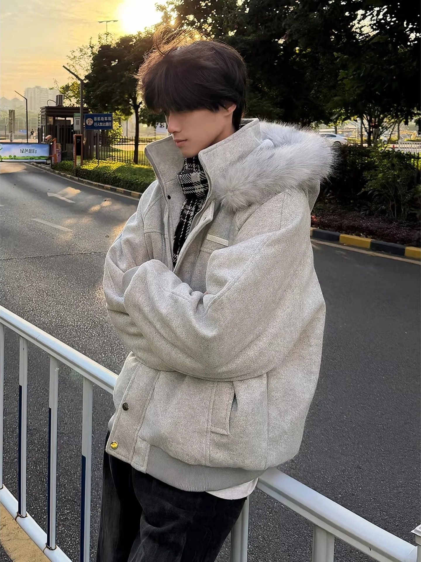 

Мужская утепленная зимняя куртка с капюшоном, хлопковая, с большим меховым воротником, в американском уличном стиле, Mountain Eagle, на хлопковой подкладке