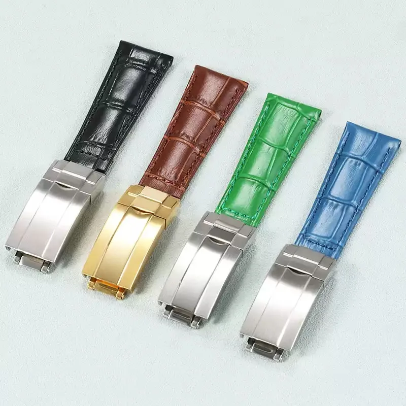 For Rolex SUBMARINER Yacht-Master DAYTONA GMT Crocodile Grain Leather Men Strap Watch Accessories 20mm waterproof Watch Bands