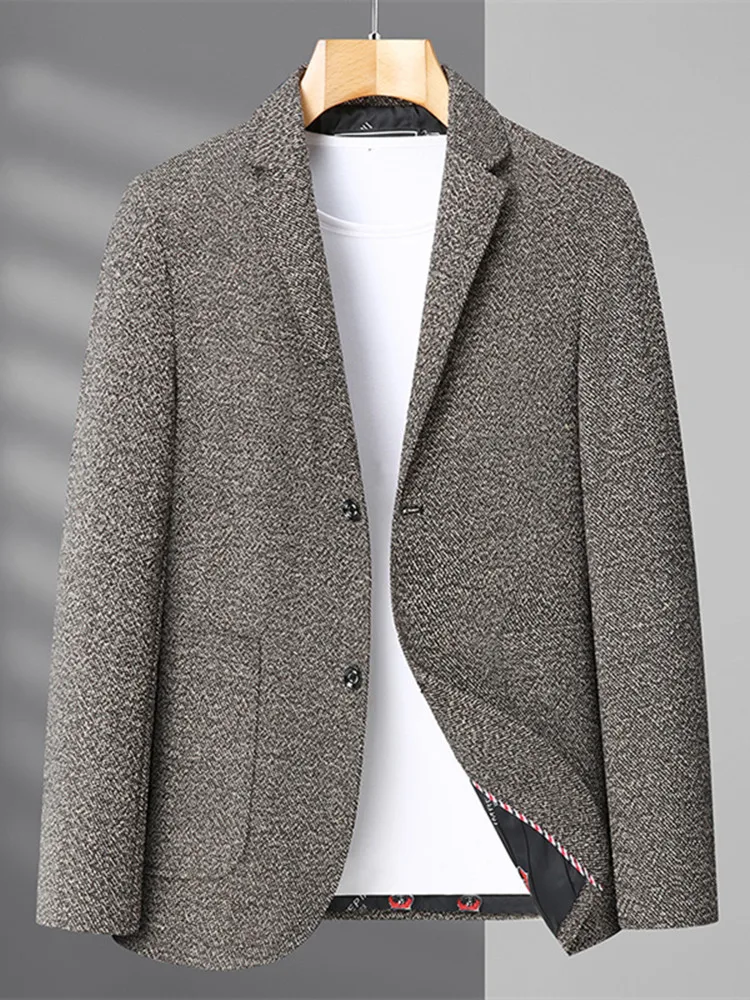 

Fall Winter plus Size Casual Men's Suiting Jaet Loose Fit Single Piece Faion Urban Sle Long Sve Thiened Wool Blend