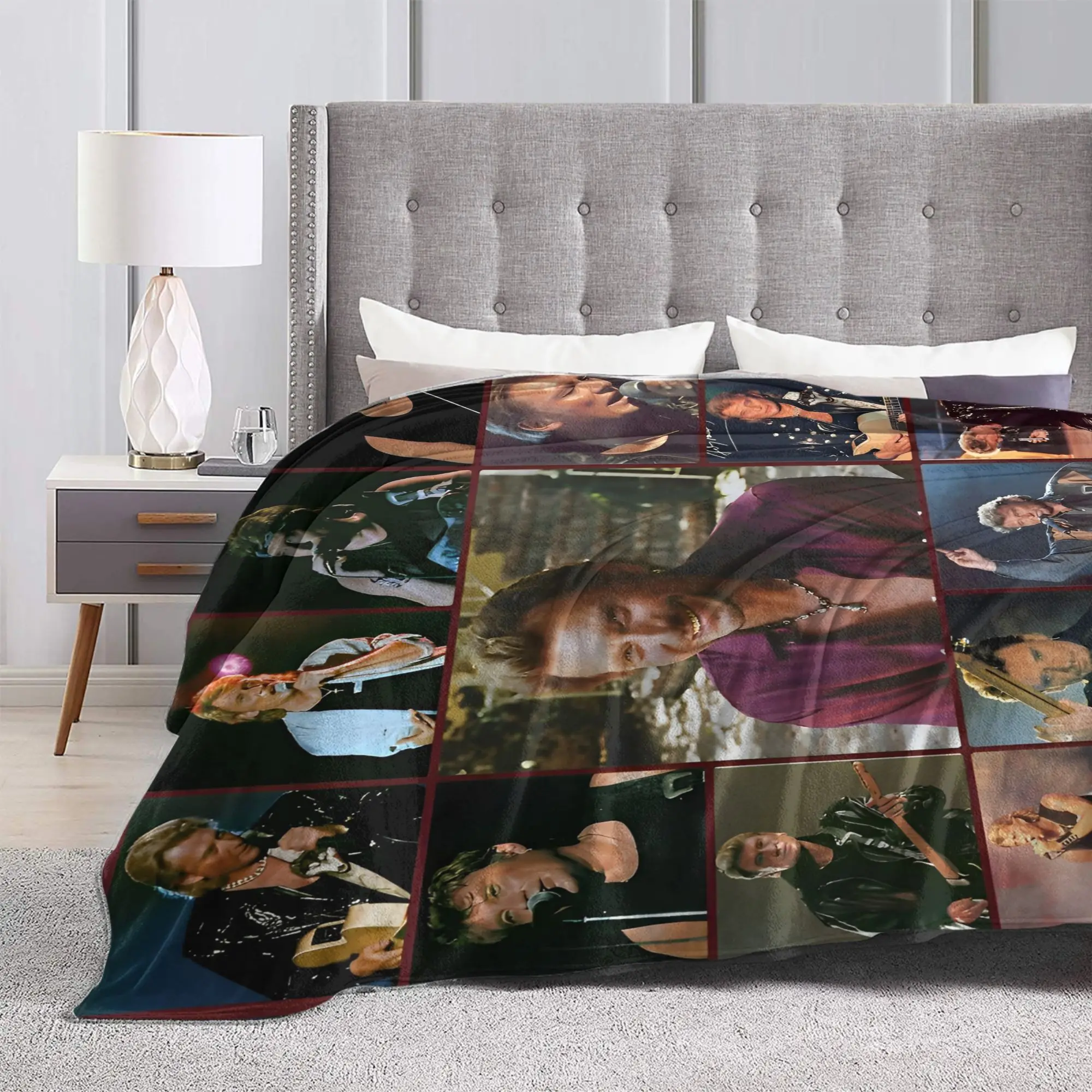 Johnny Hallyday Blanket Rock Star Music French Singer Flannel Funny Warm Throw Blankets for Home Summer