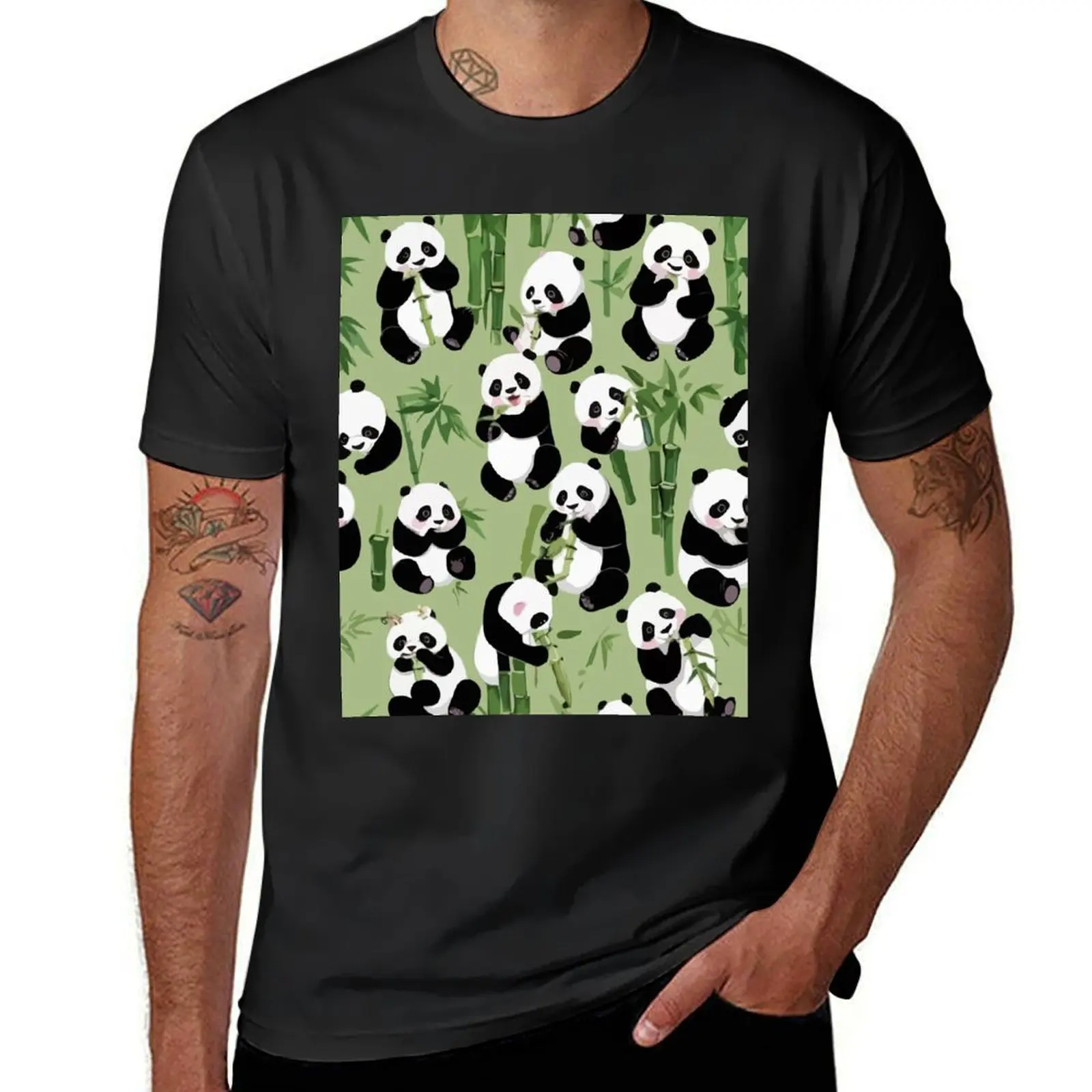 

Panda Eating Bamboo T-Shirt fashion shirts Man t-shirt blue lock mens graphic t-shirts big and tall