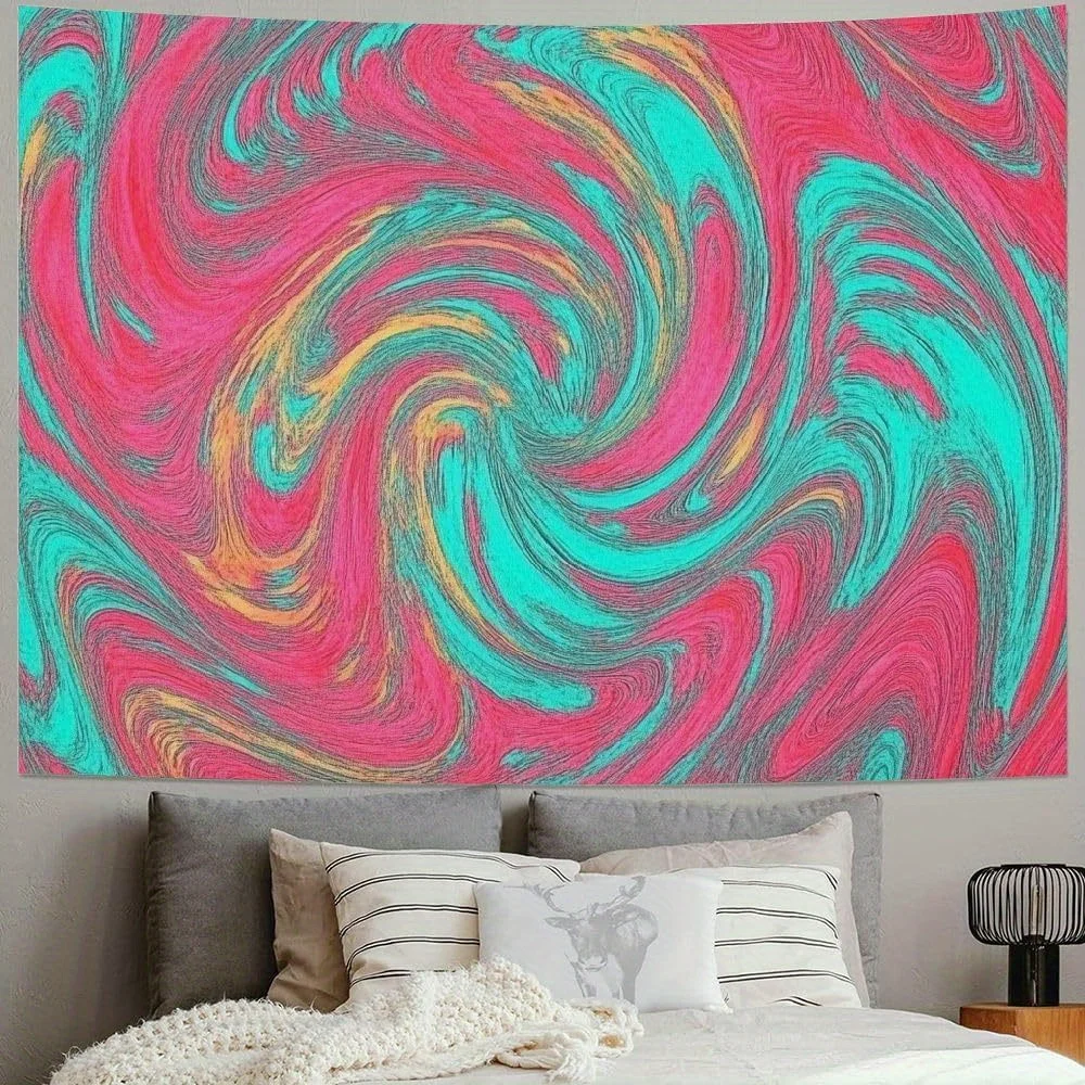 Tapiz de pared con textura Grunge de acuarela de mármol abstracto moderno, color rosa vibrante, turquesa, amarillo y blanco, 1 ud.