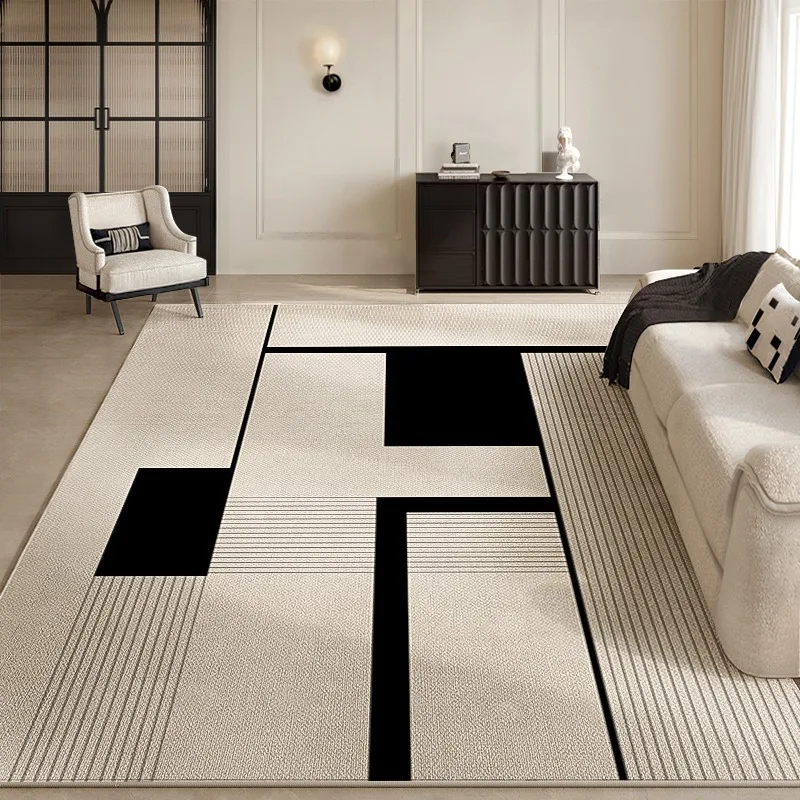 

Black White Geometric Living Room Decorative Carpet Modern Minimalist Bedroom Carpets Line Art Study Room Rug Easy To Care Rugs