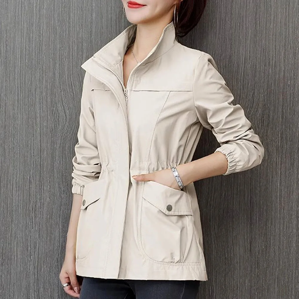 HI-FASHION Women Double Layer Windbreaker Autumn Casual Slim Coat Fashion Plus Size 4Xl Stand-Up Collar Ladies Jacket